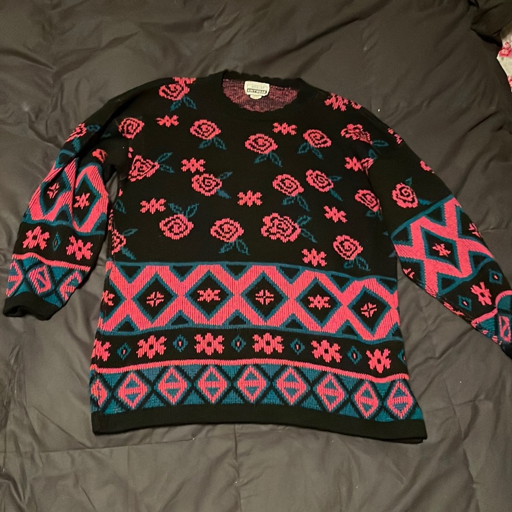 Vintage Retro Made in USA Roses Flower Sweater